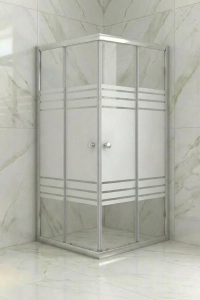 Duşakabin Kare Temperli Cam Sürgülü Kapılı Teknesiz Trio Kumlama Krom Profil